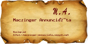Maczinger Annunciáta névjegykártya